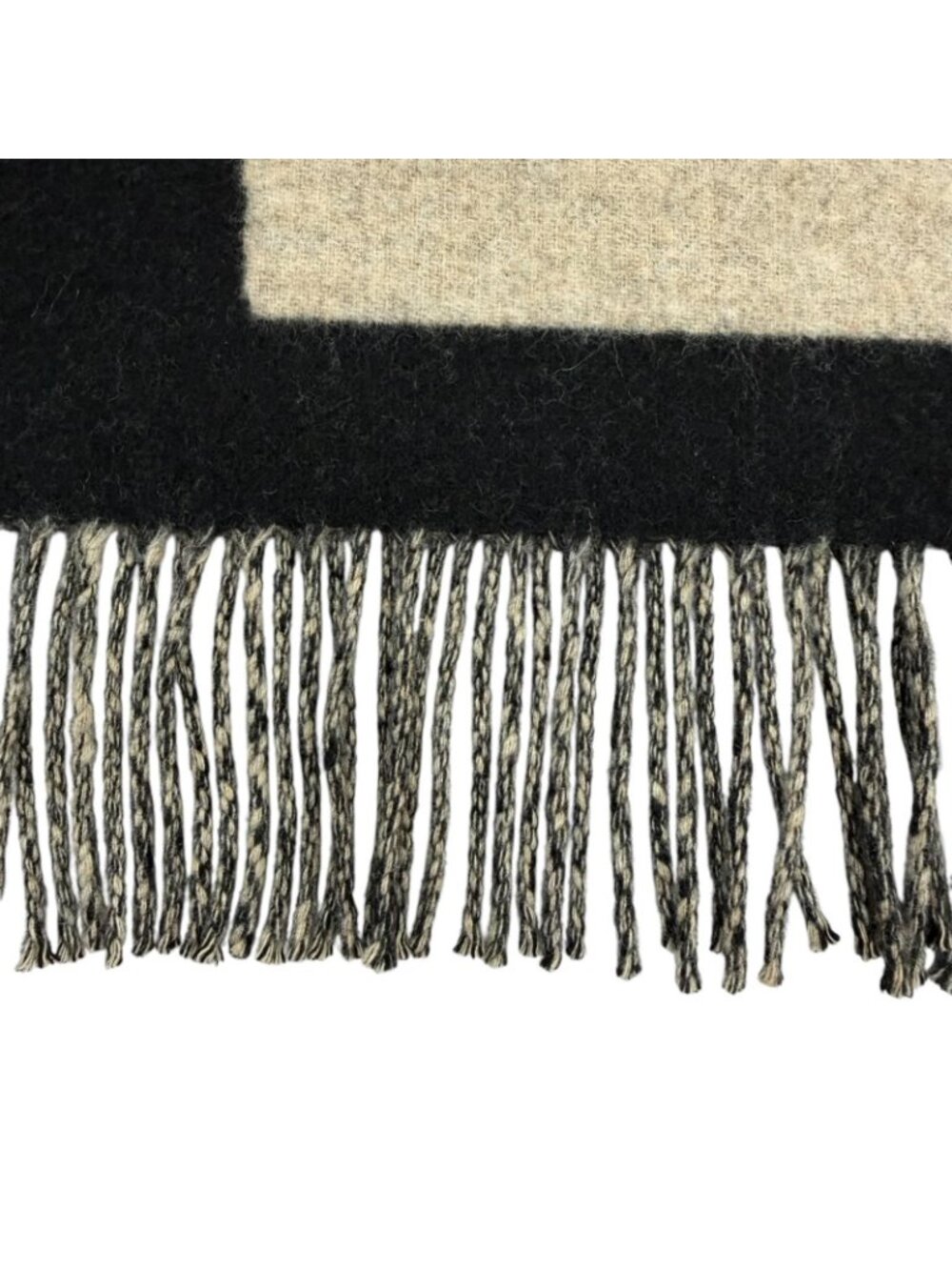 Hermes Love Story Scarf Cashmere with Fringe Horse Pattern Black Beige - Picture 8 of 10
